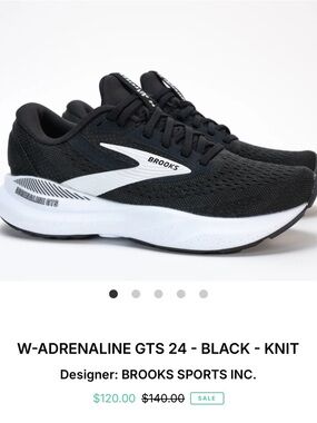 Women’s Brooks Adrenaline GTS 24 Black and White Knit Running Shoes